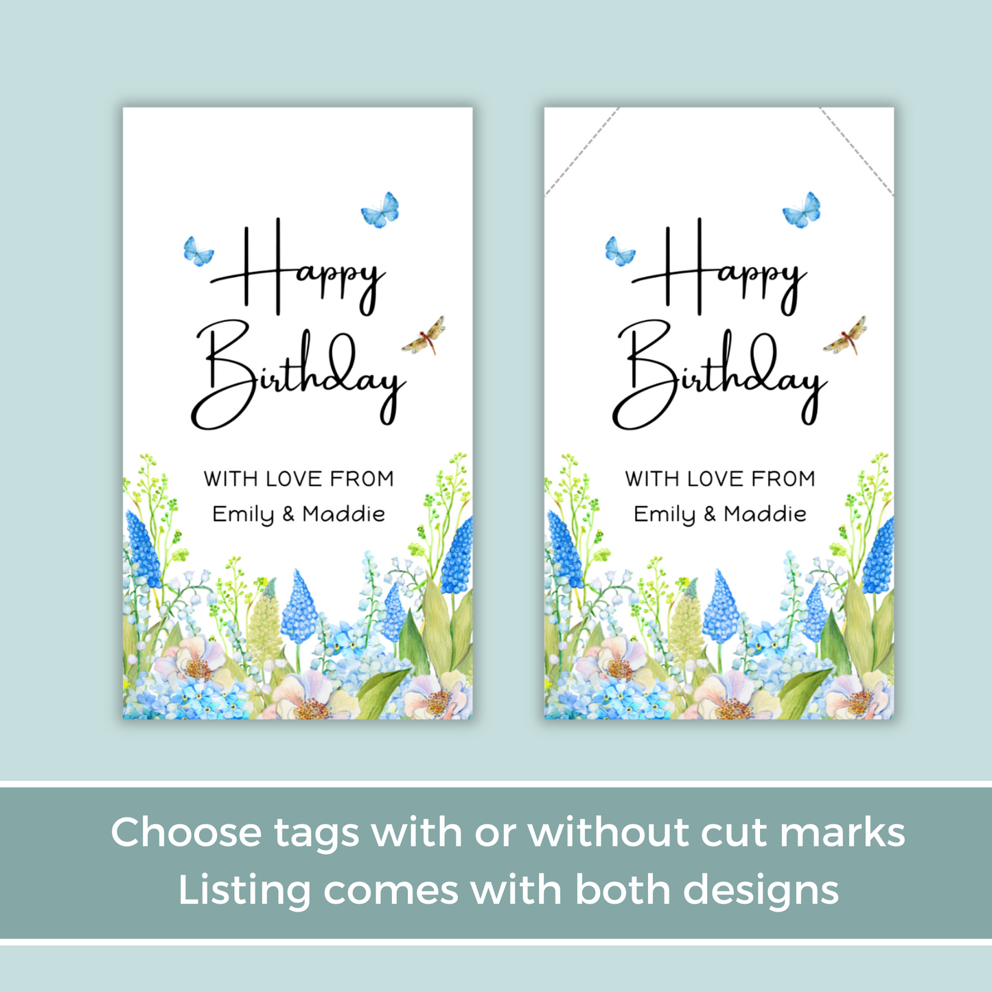 Editable Birthday Gift Tag - Blue Flowers