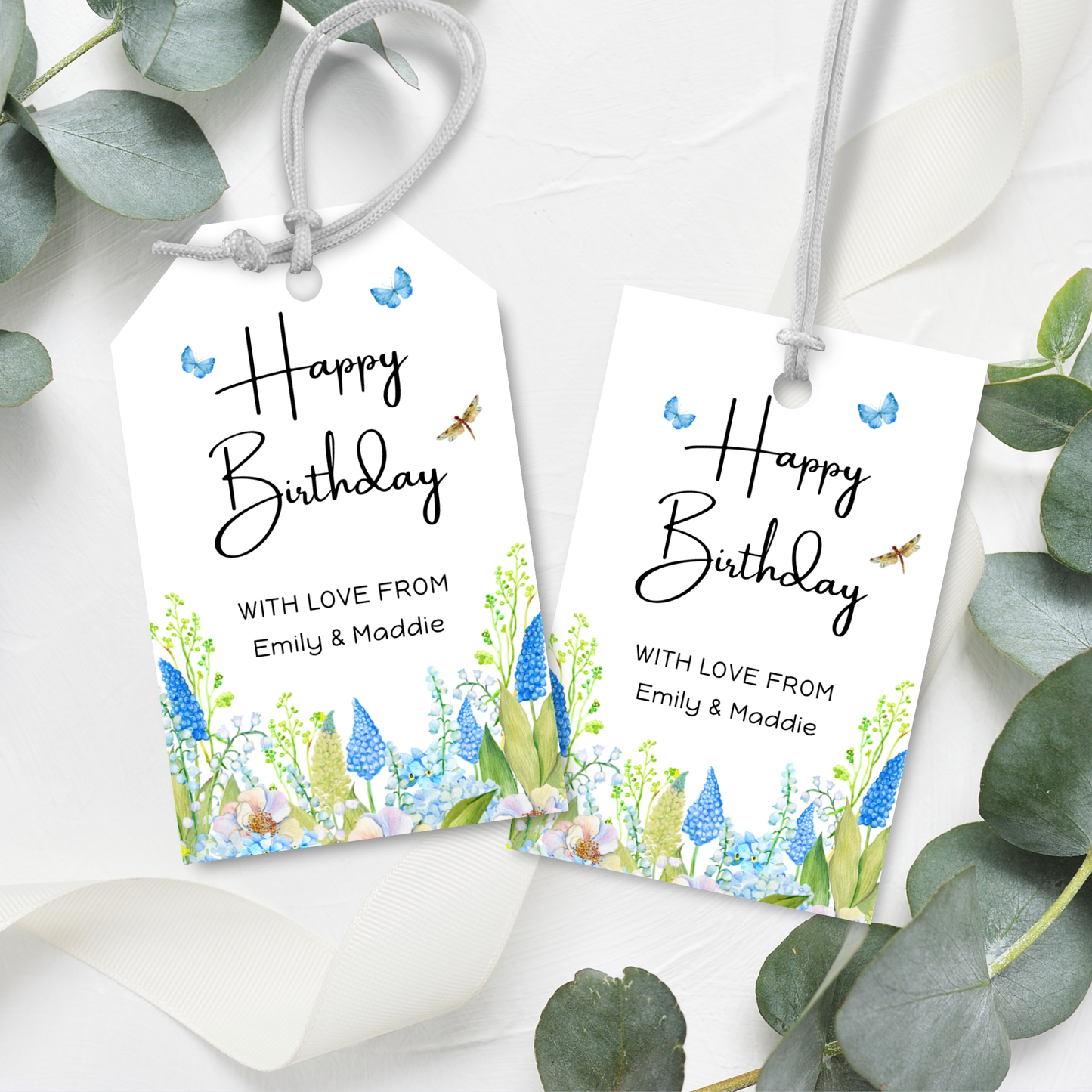 Editable Birthday Gift Tag - Blue Flowers