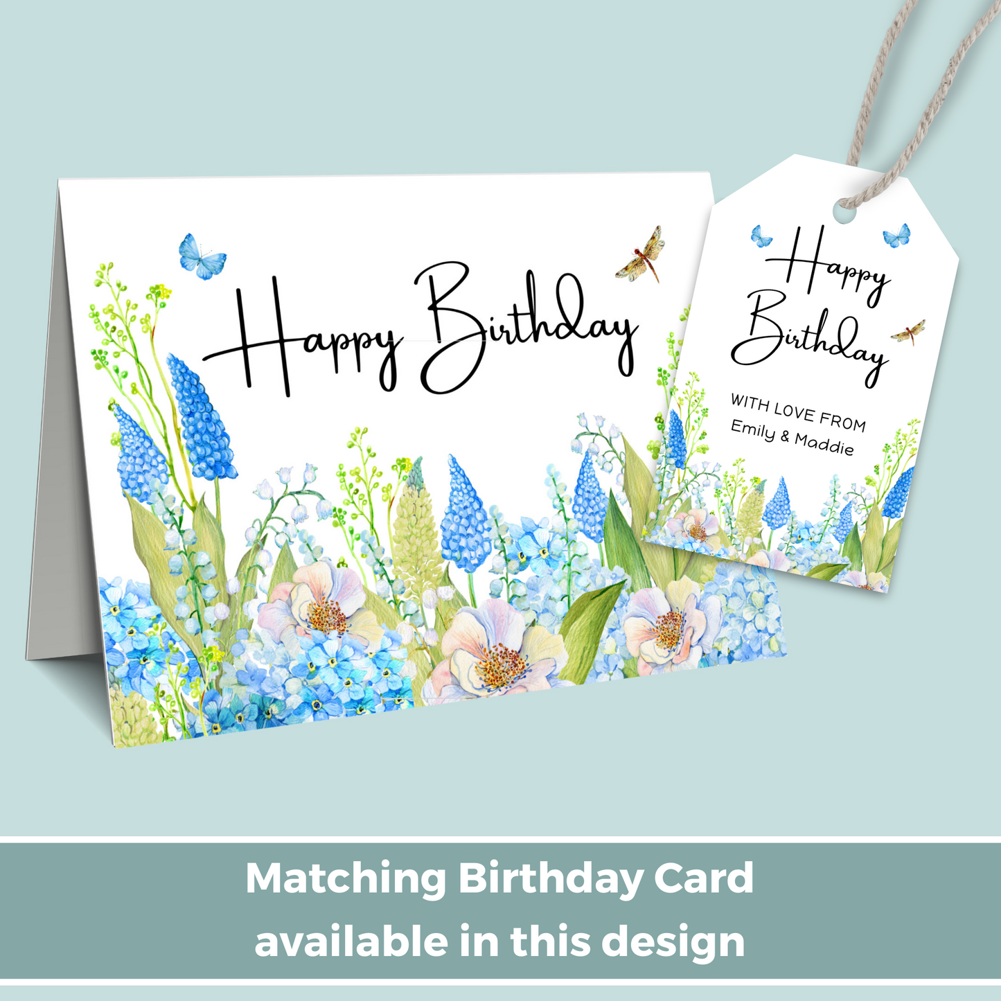 Editable Birthday Gift Tag - Blue Flowers