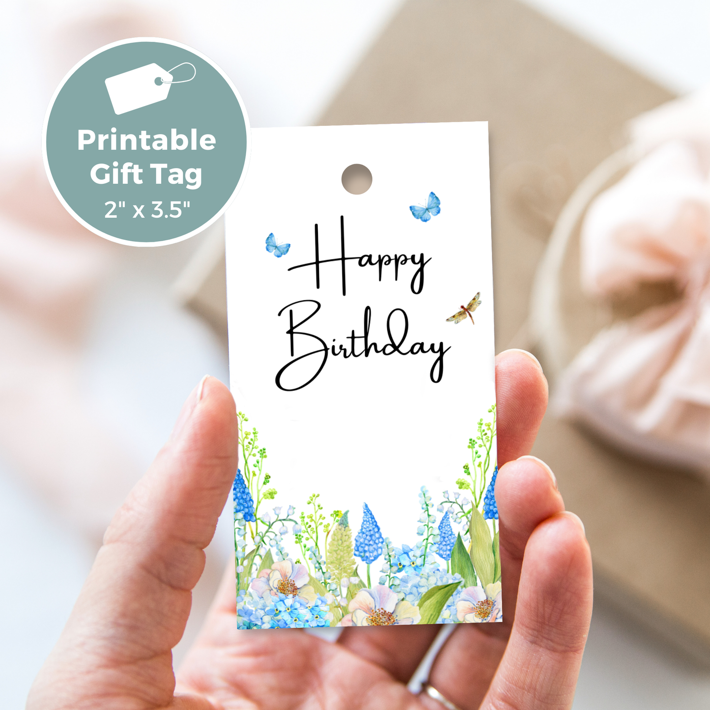 Printable Birthday Gift Tag - Spring Flowers