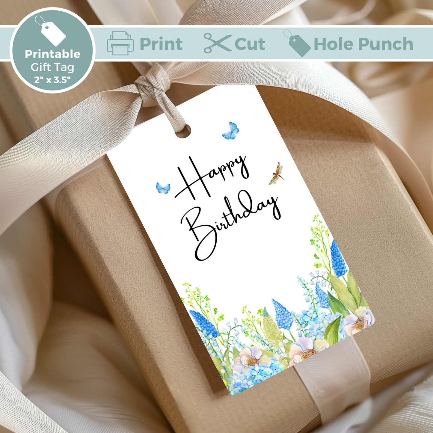 Printable Birthday Gift Tag - Spring Flowers