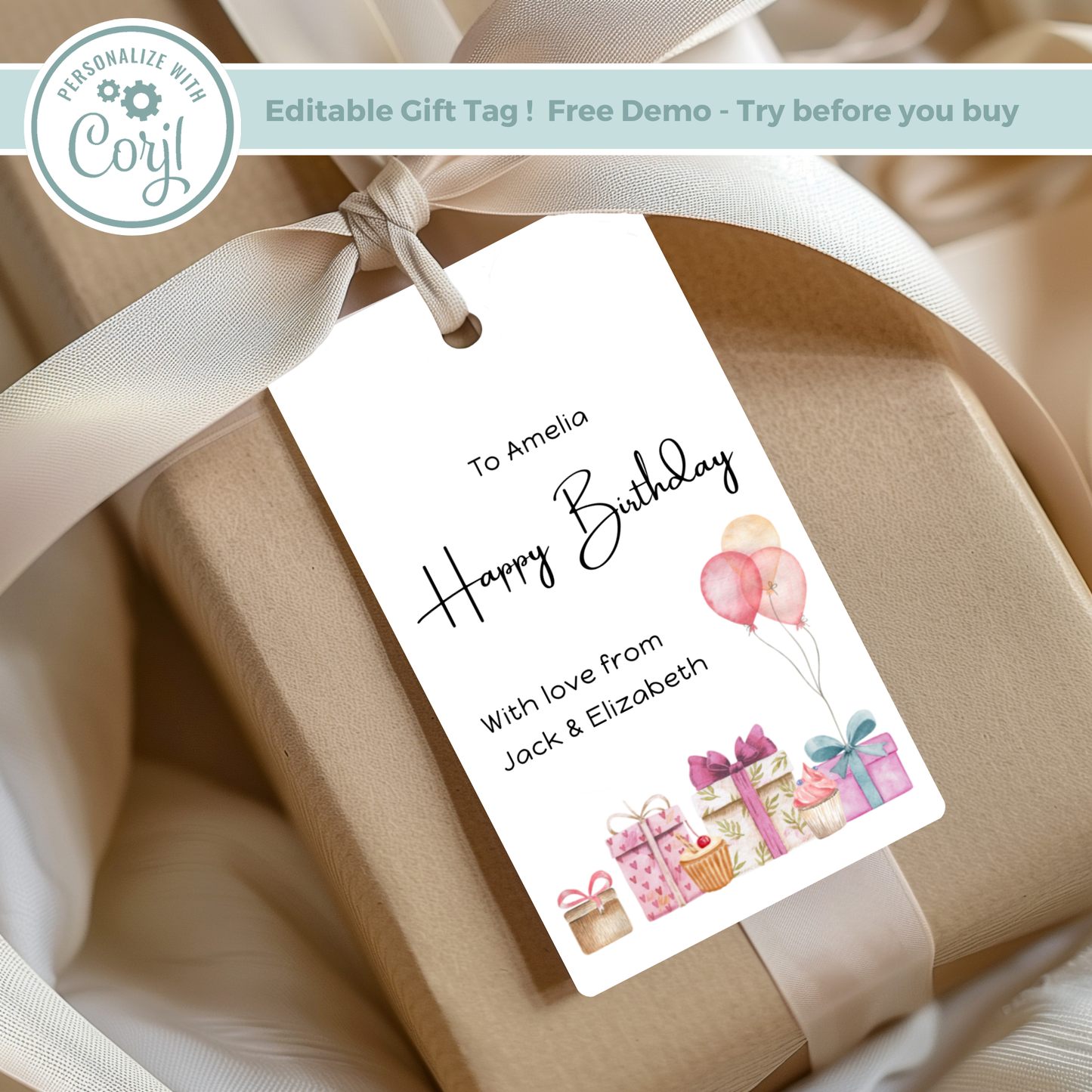 Editable Birthday Gift Tag - Presents