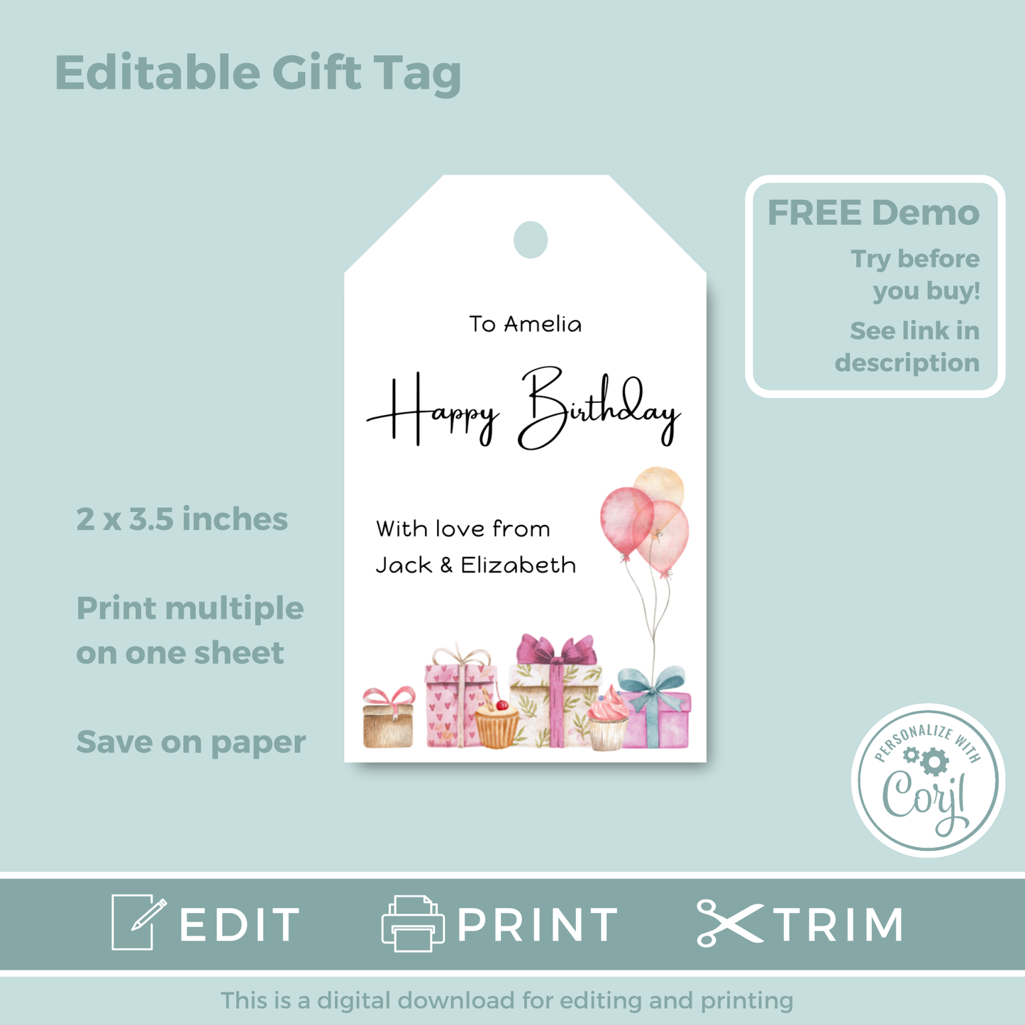 Editable Birthday Gift Tag - Presents