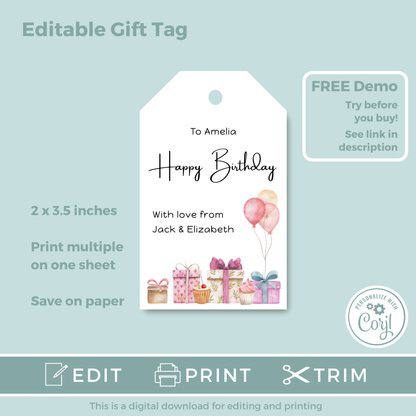 Editable Birthday Gift Tag - Presents