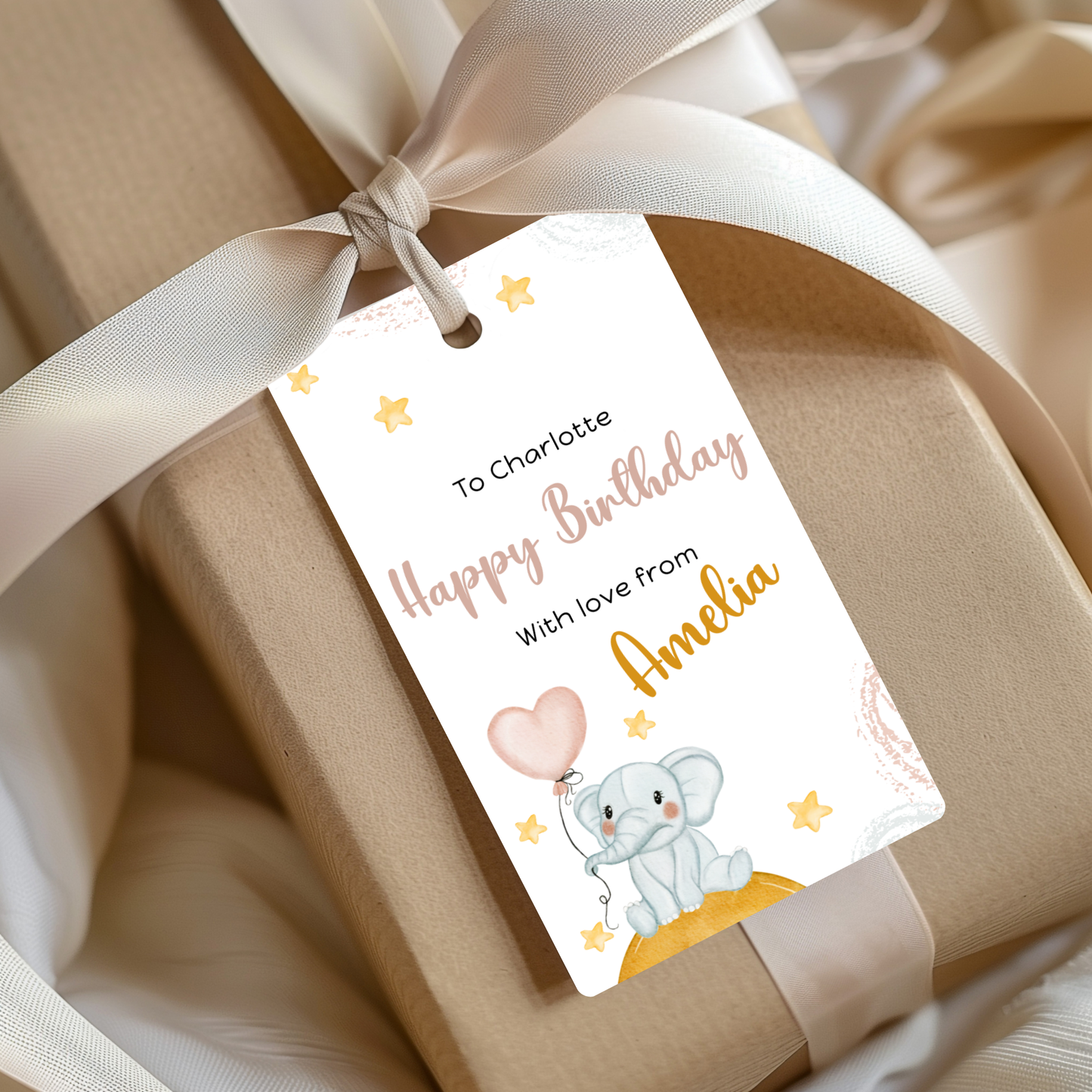 Editable Birthday Gift Tag - Baby Elephant