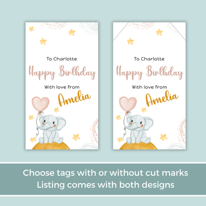 Editable Birthday Gift Tag - Baby Elephant