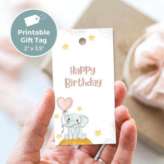 Printable Birthday Gift Tag - Elephant