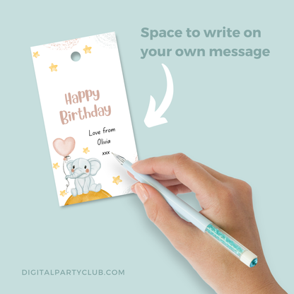 Printable Birthday Gift Tag - Elephant