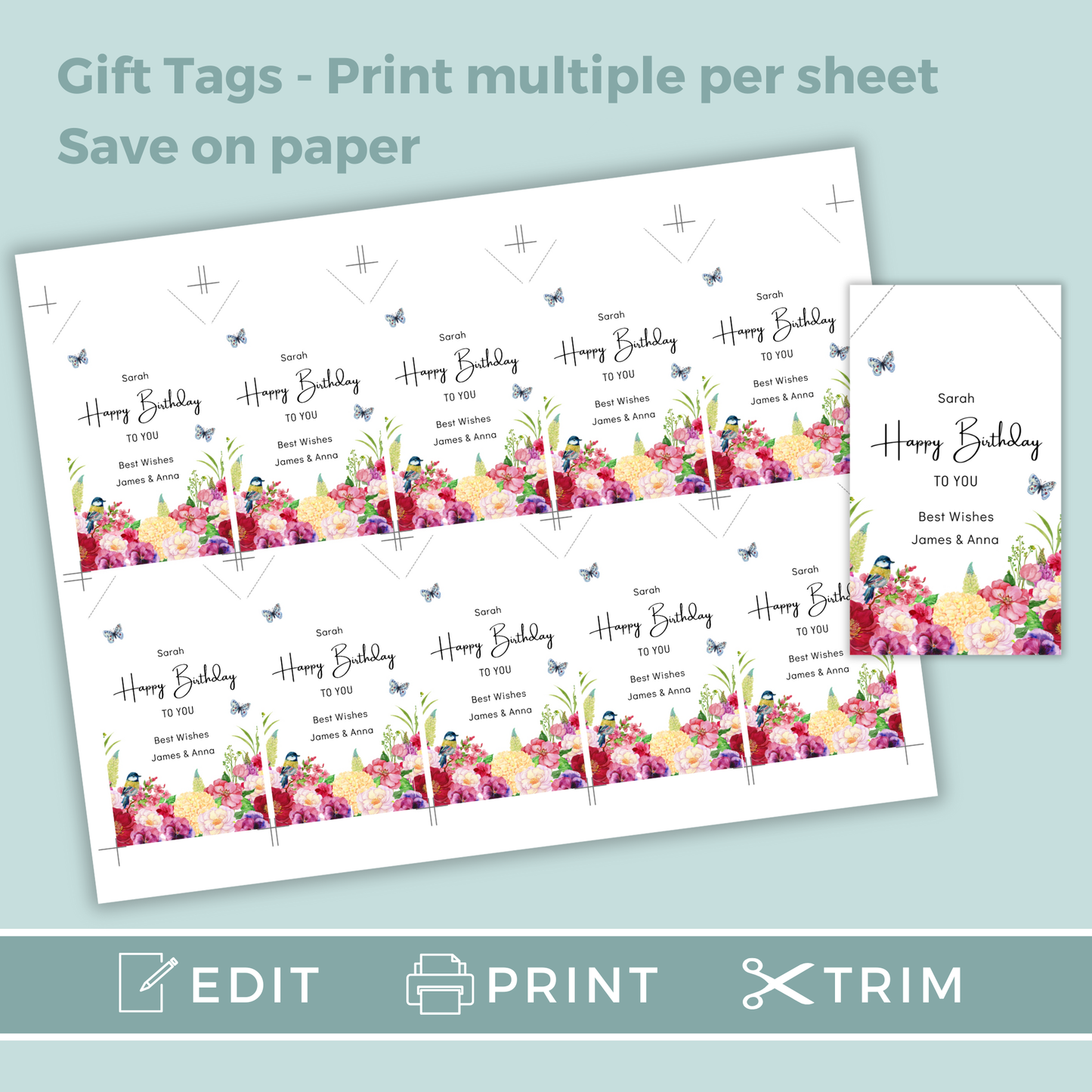 Editable Birthday Gift Tag - Floral