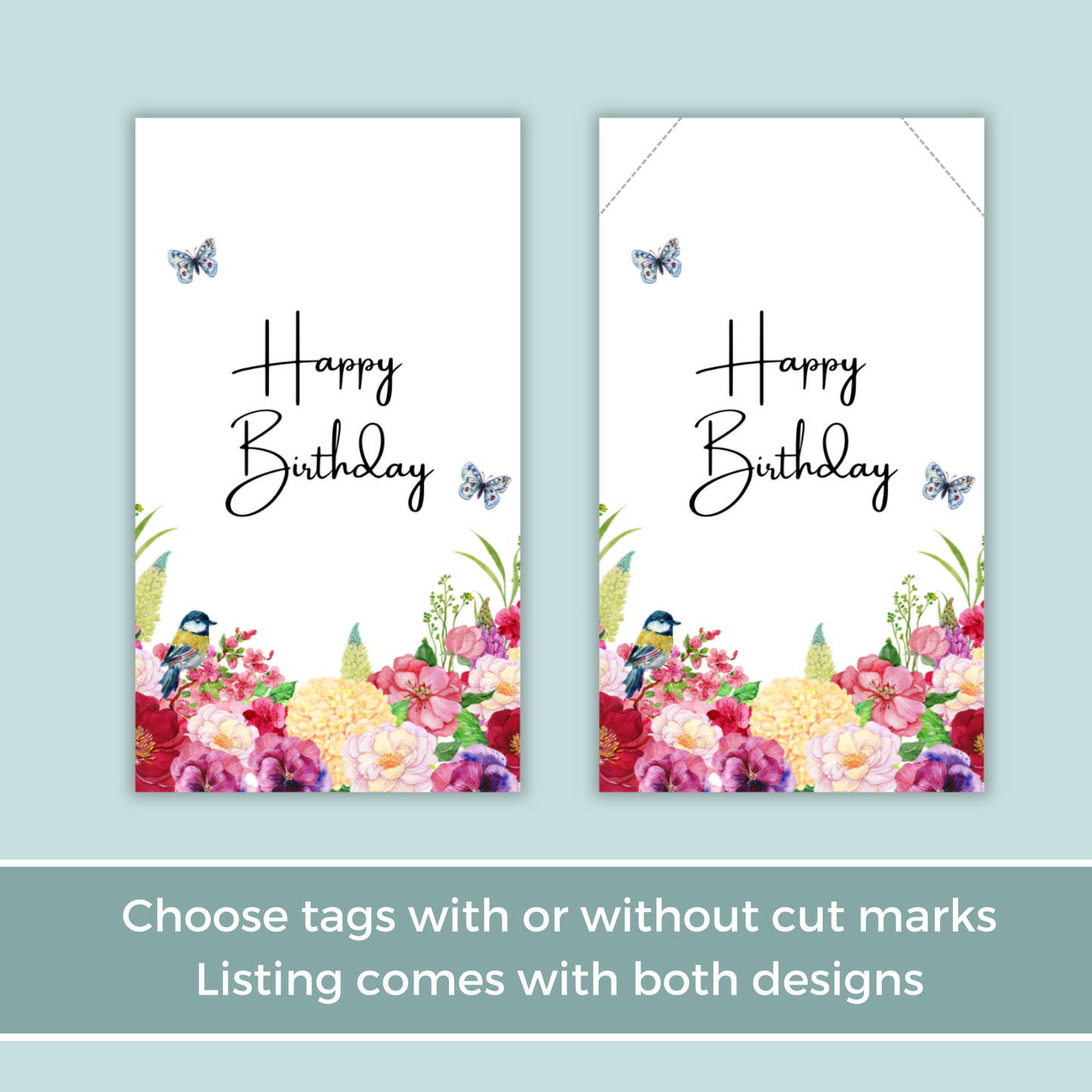 Printable Birthday Gift Tag - Pink Red Flowers