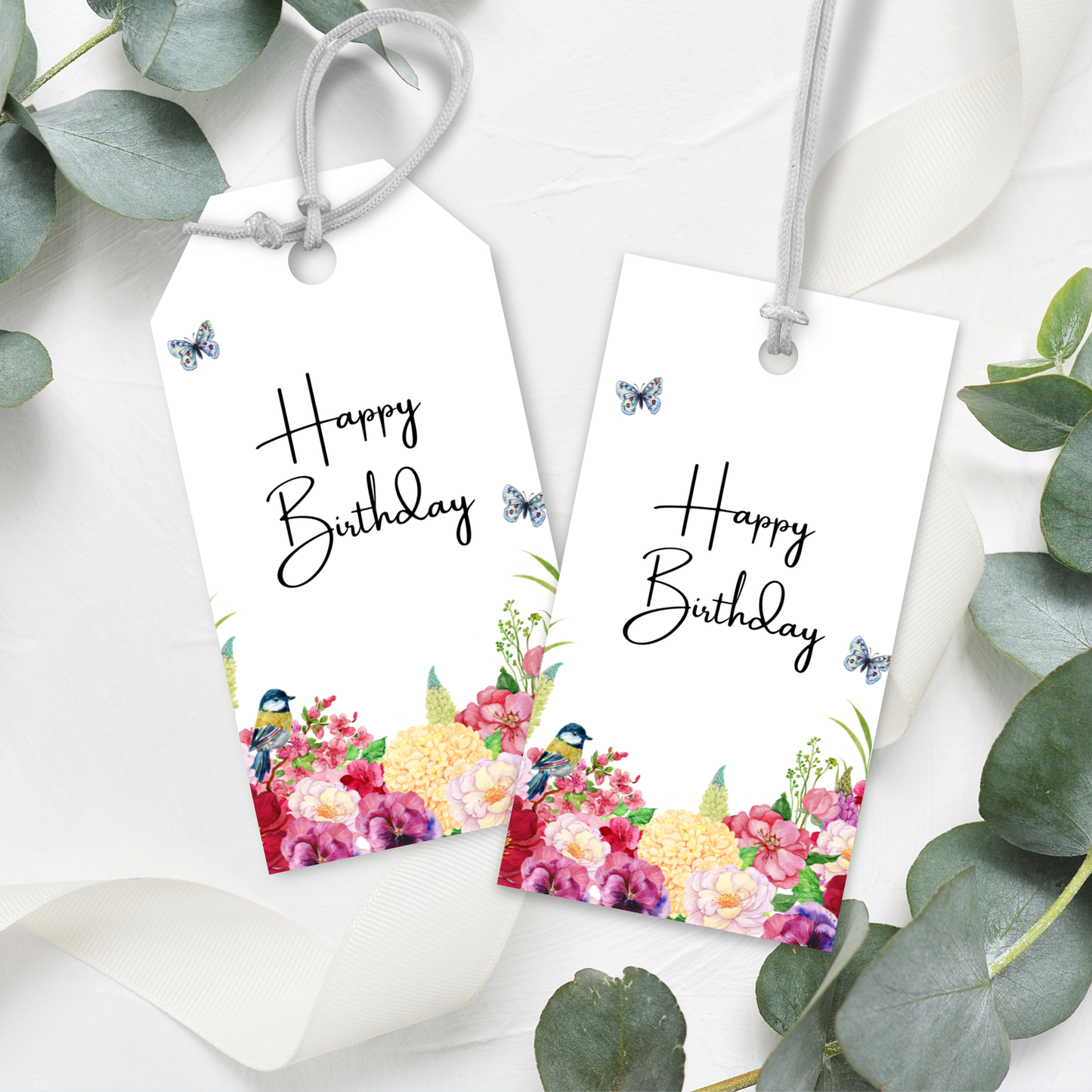 Printable Birthday Gift Tag - Pink Red Flowers