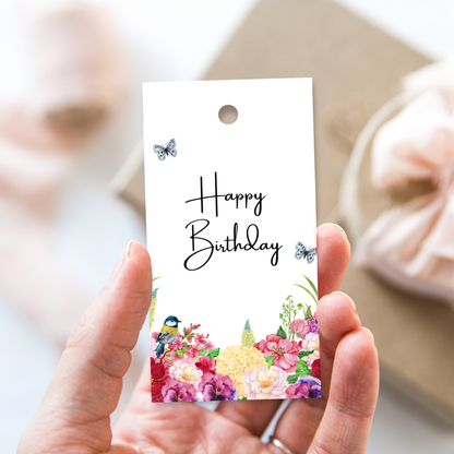 Printable Birthday Gift Tag - Pink Red Flowers