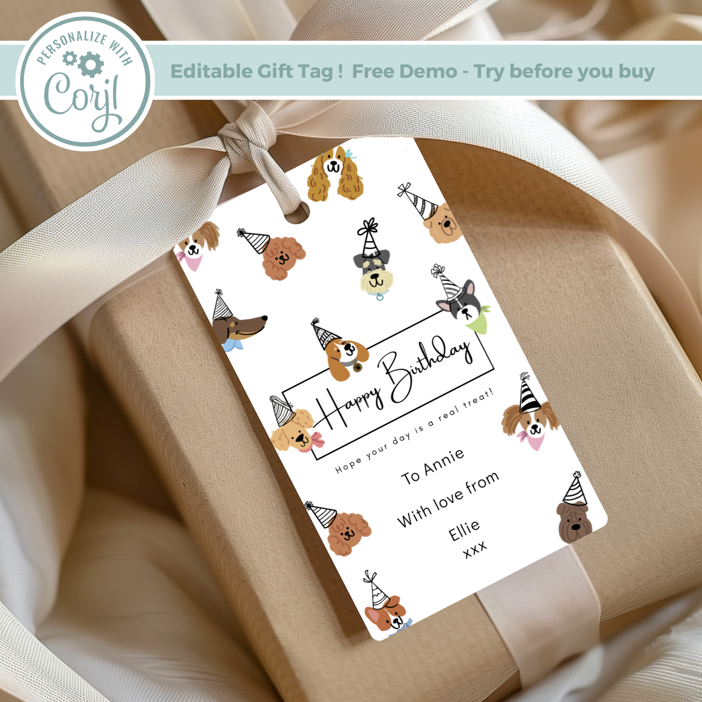 Editable Birthday Gift Tag - Dog