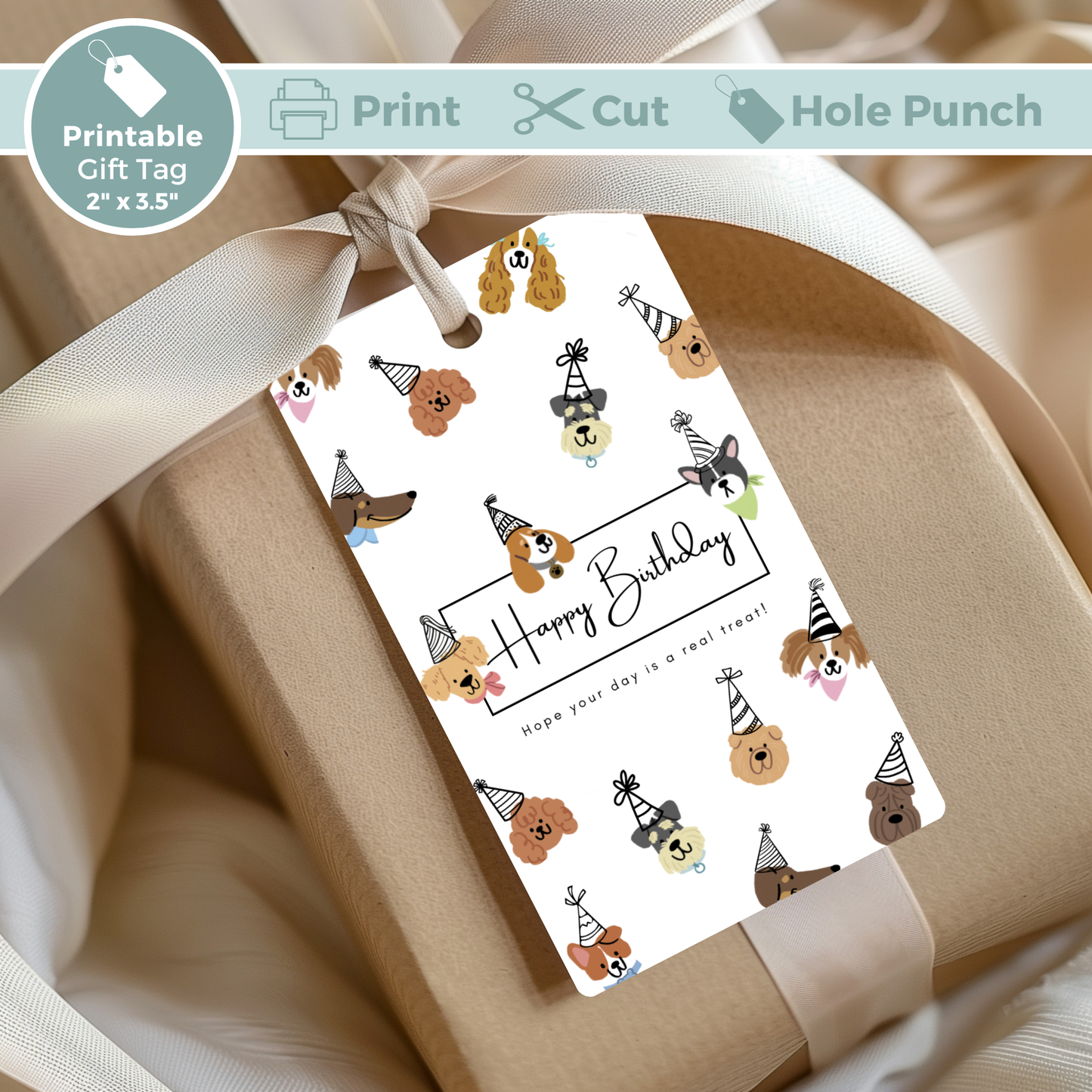 Printable Birthday Gift Tag - Cute Dogs