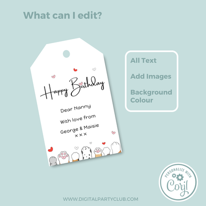 Editable Birthday Gift Tag - Cute Kitty