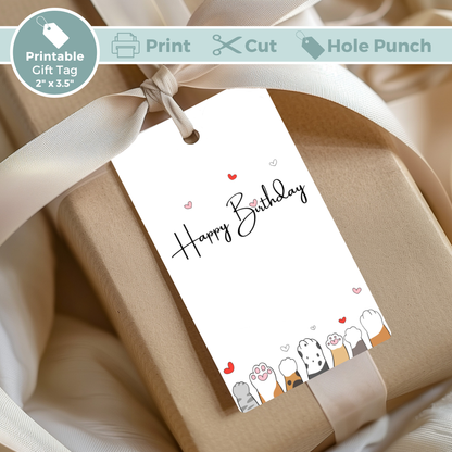 Printable Birthday Gift Tag - Cute Cat Paws