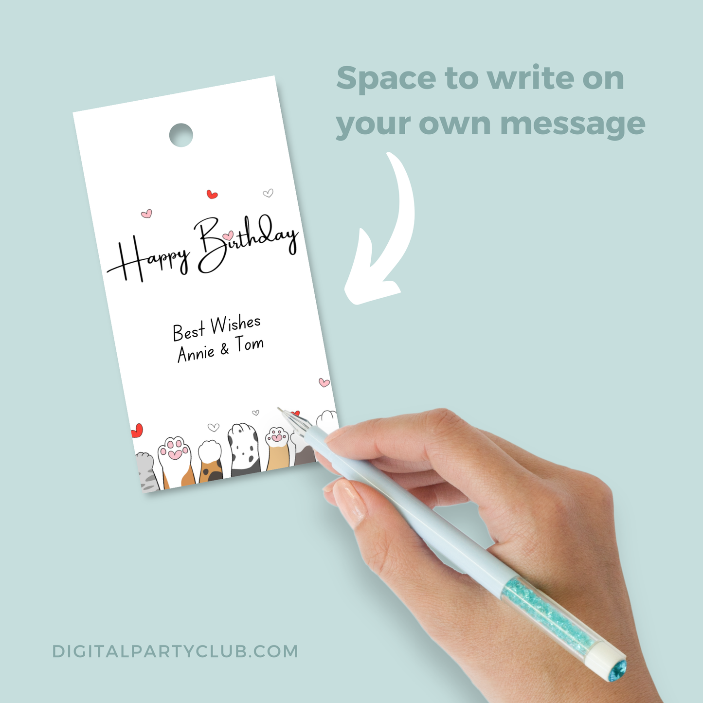 Printable Birthday Gift Tag - Cute Cat Paws