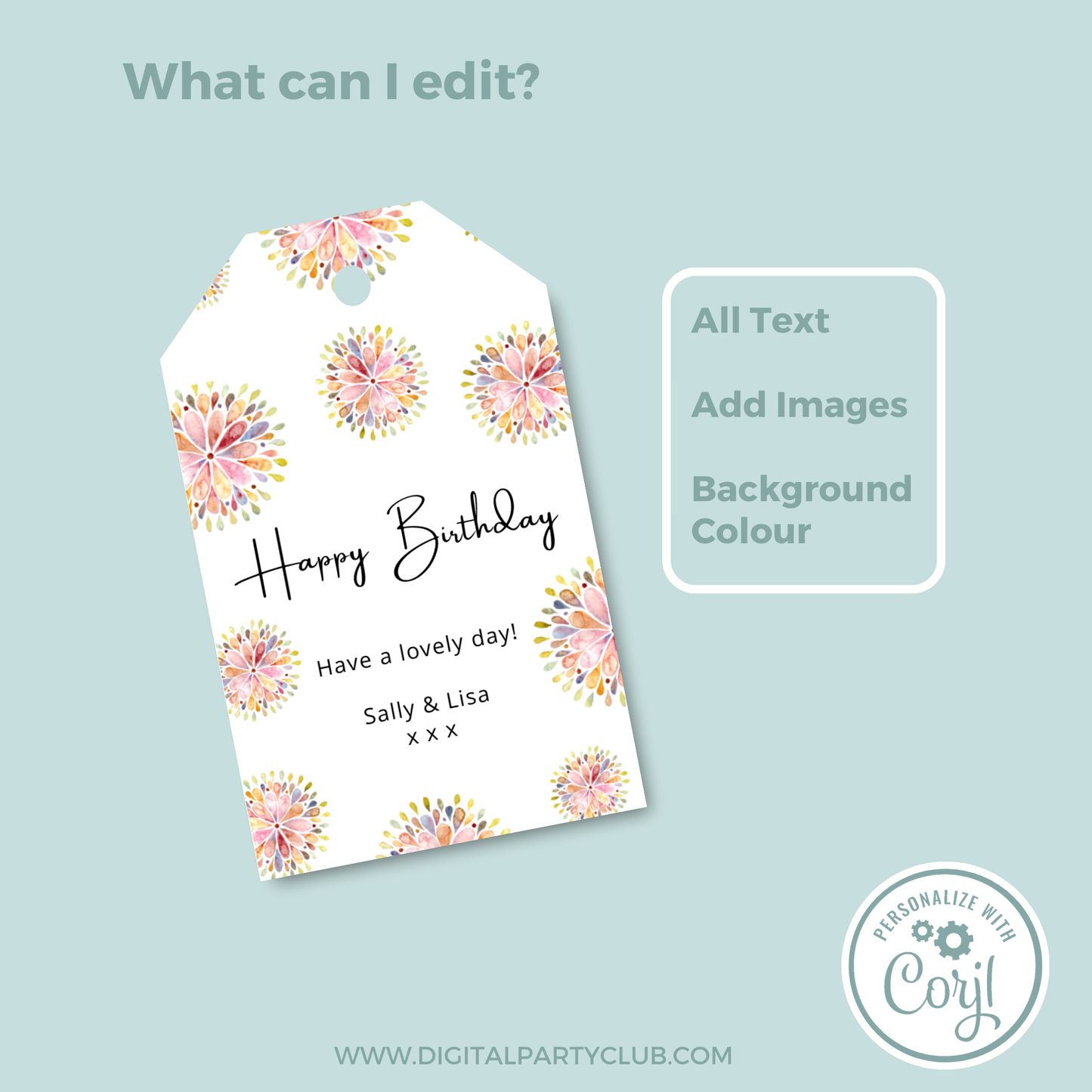 Editable Birthday Gift Tag - Pink Floral