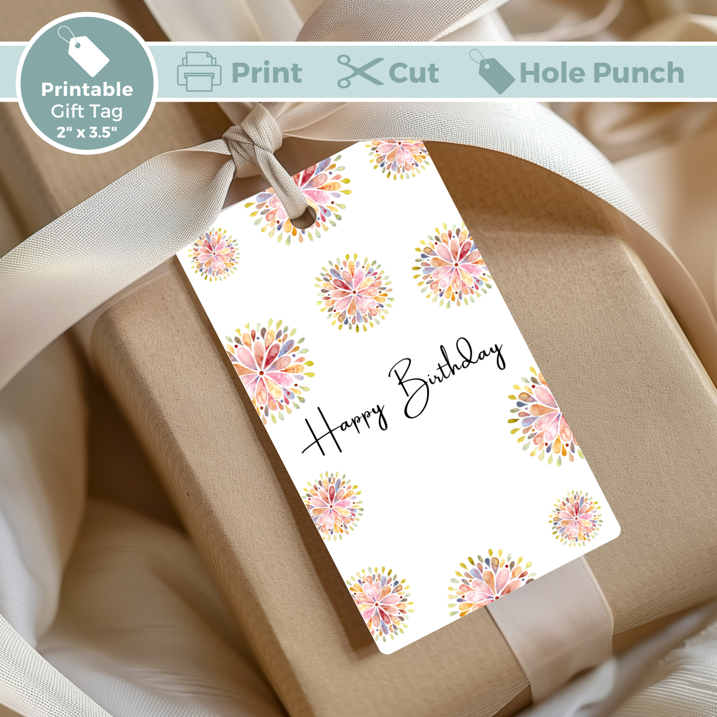 Printable Birthday Gift Tag - Flowers