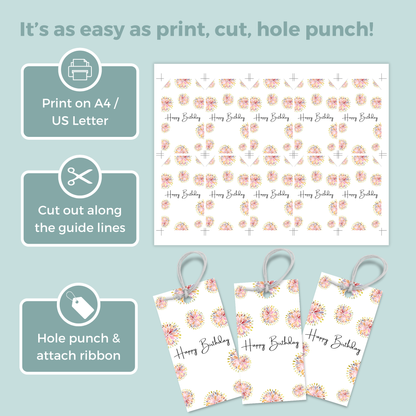 Printable Birthday Gift Tag - Flowers