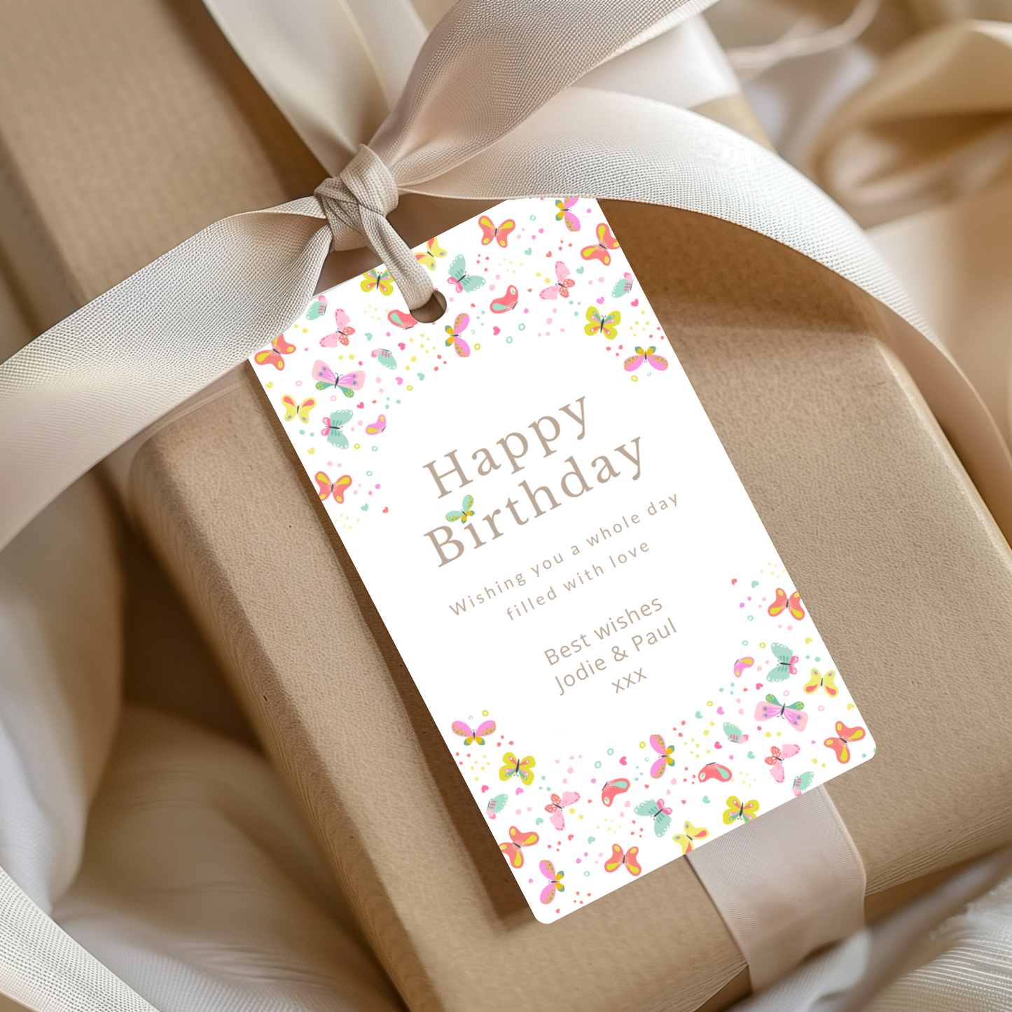 Editable Birthday Gift Tag - Butterflies