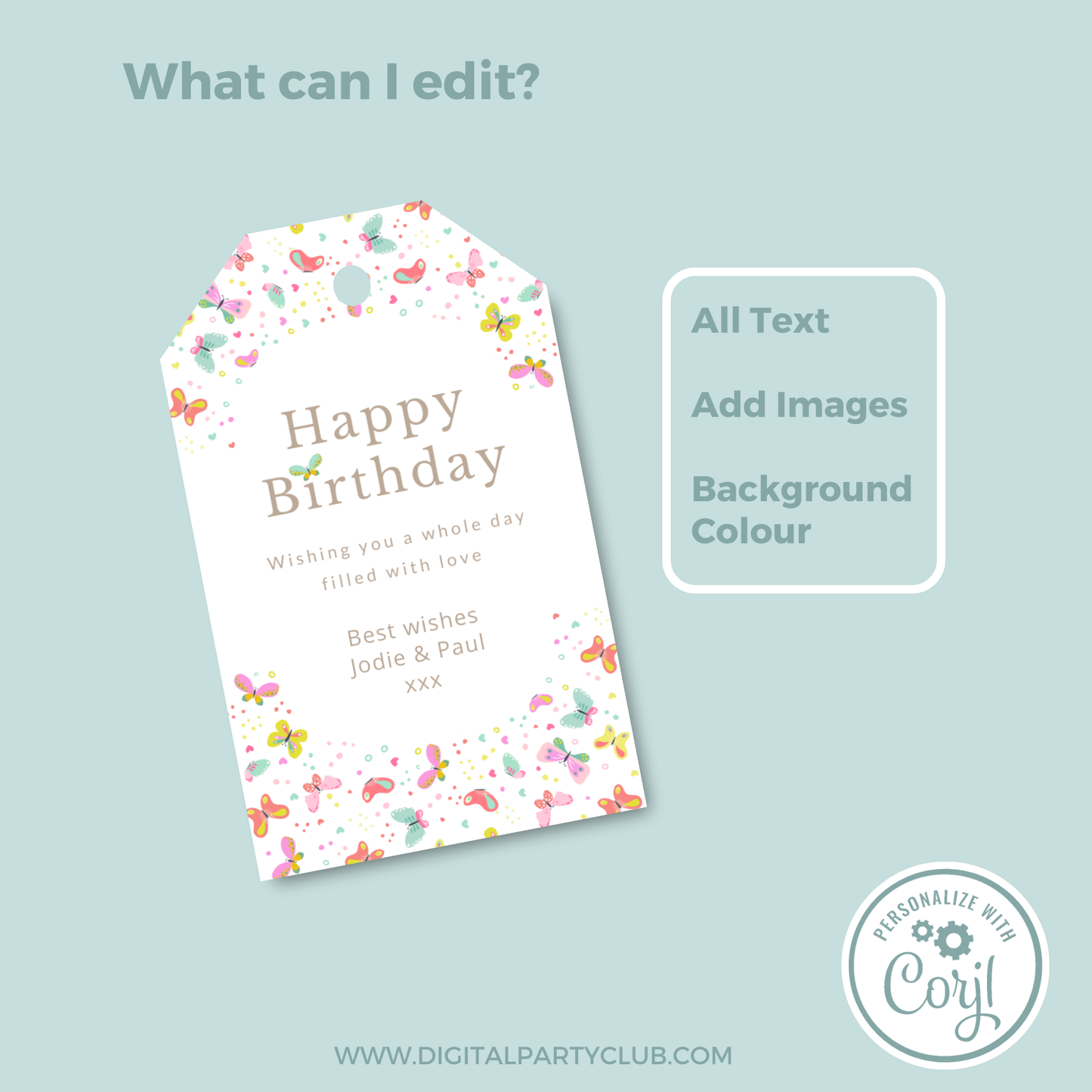 Editable Birthday Gift Tag - Butterflies