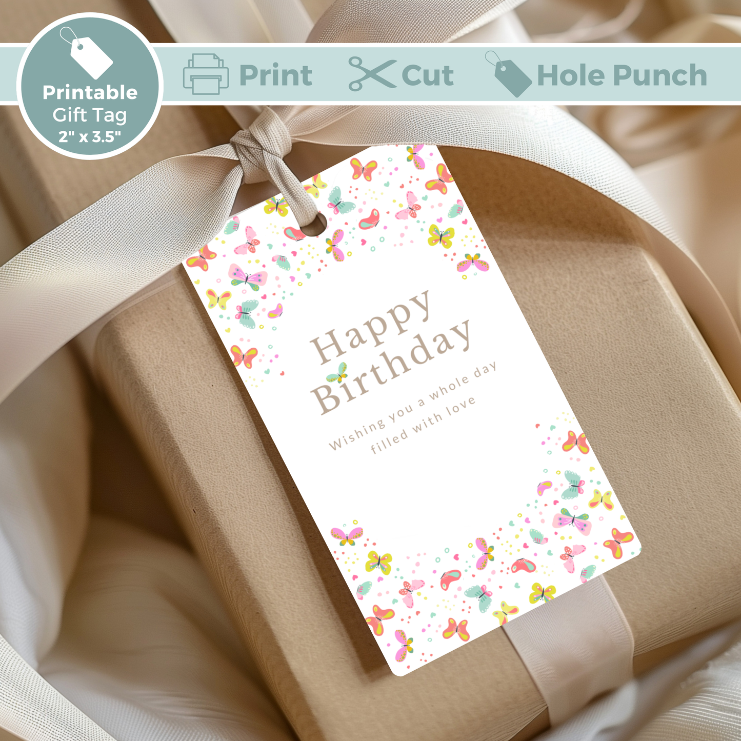 Printable Birthday Gift Tag - Butterflies