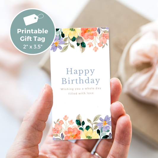 Printable Birthday Gift Tag - Flowers