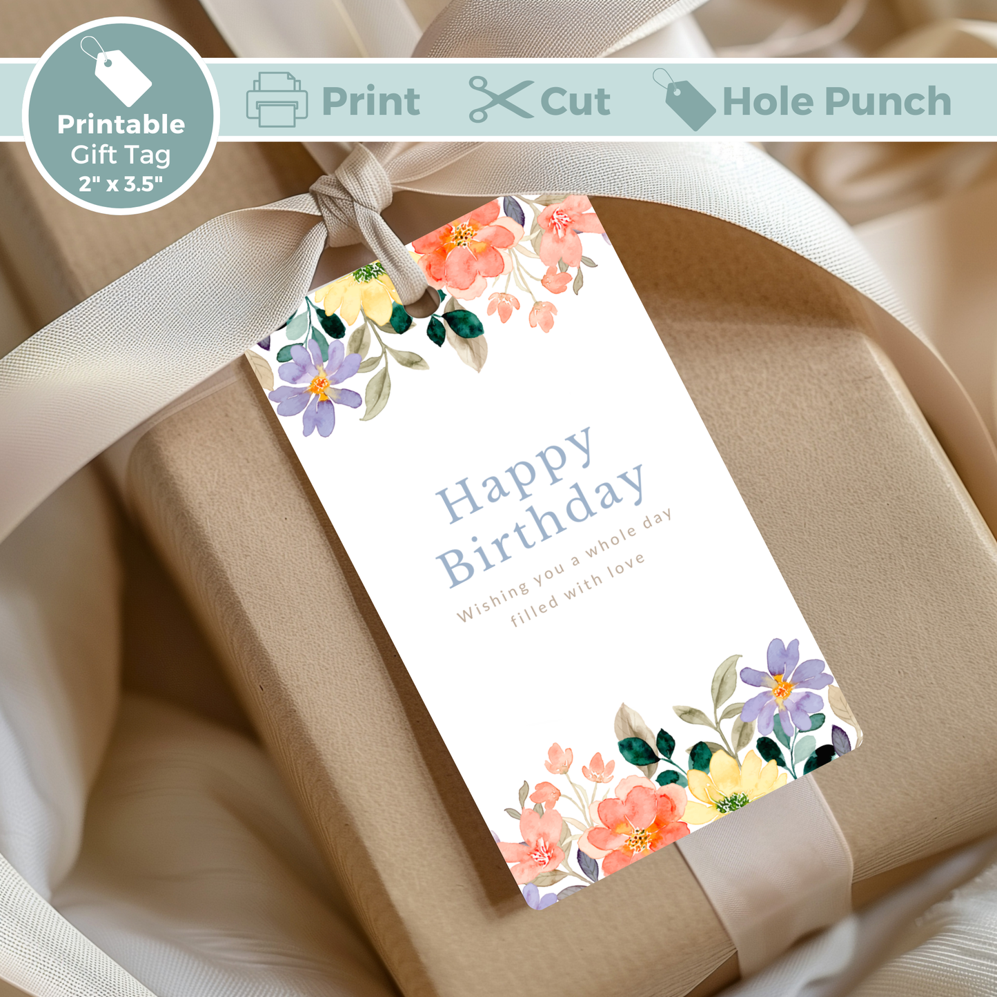 Printable Birthday Gift Tag - Flowers