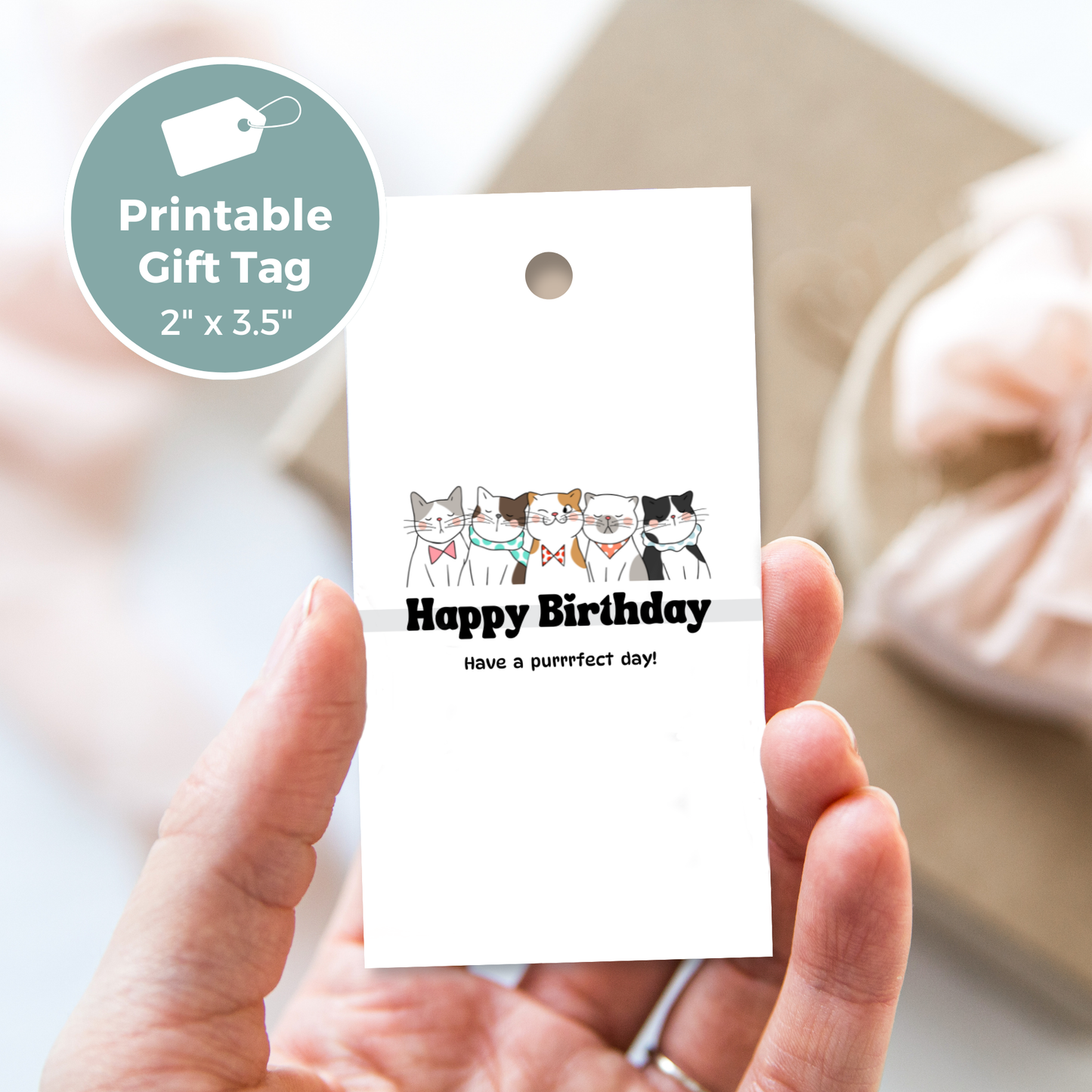 Printable Birthday Gift Tag - Cat