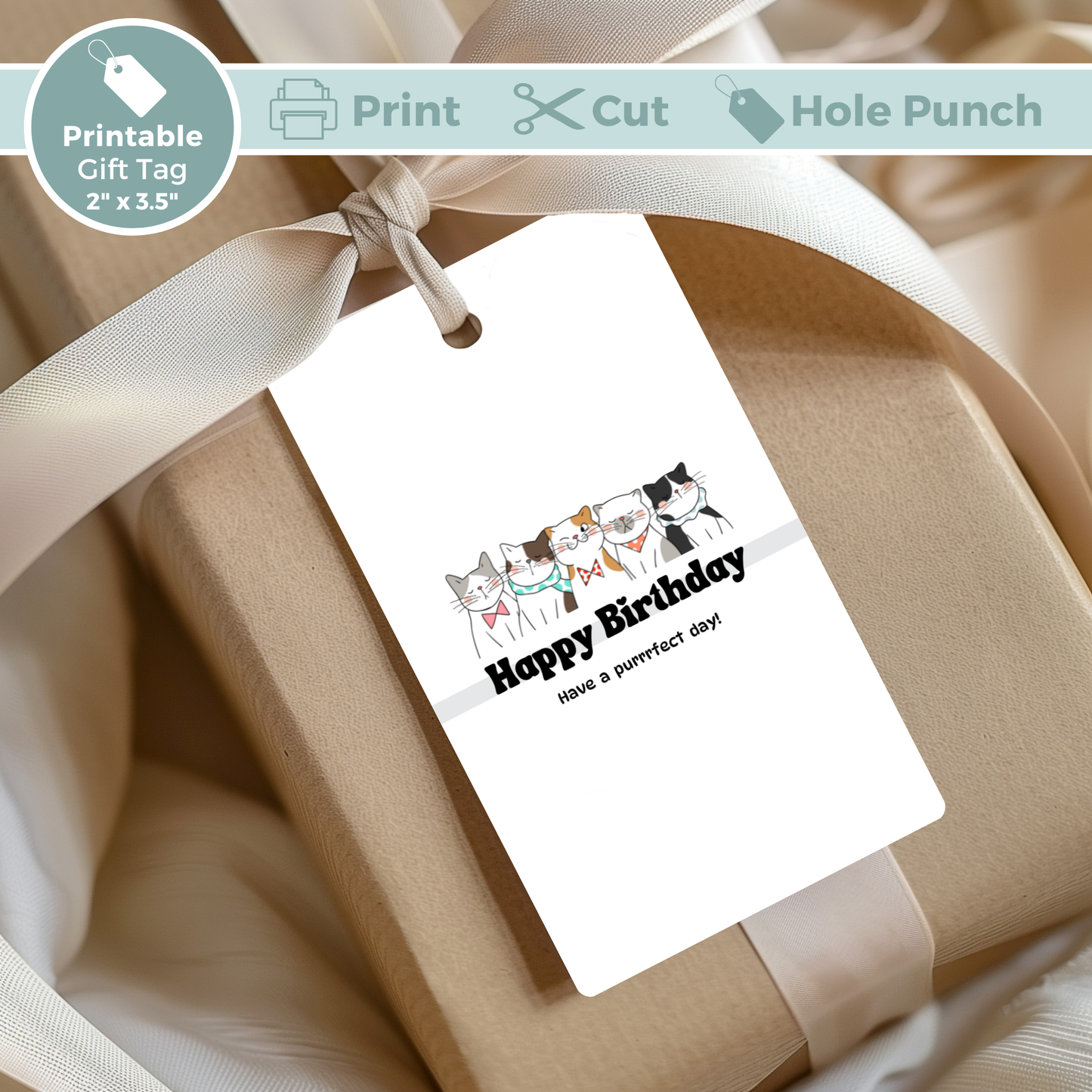 Printable Birthday Gift Tag - Cat