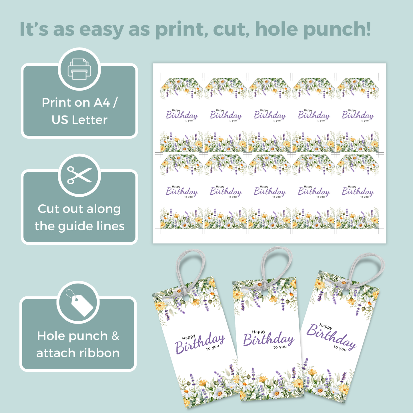 Printable Birthday Gift Tag - Flowers