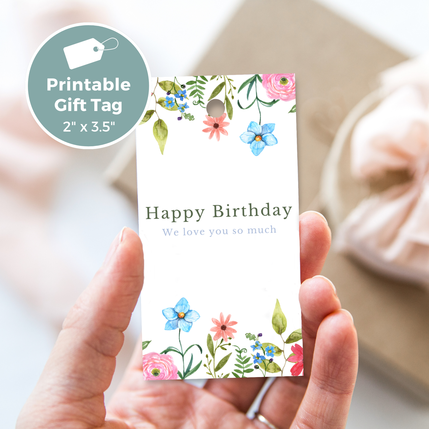 Printable Birthday Gift Tag - Flowers