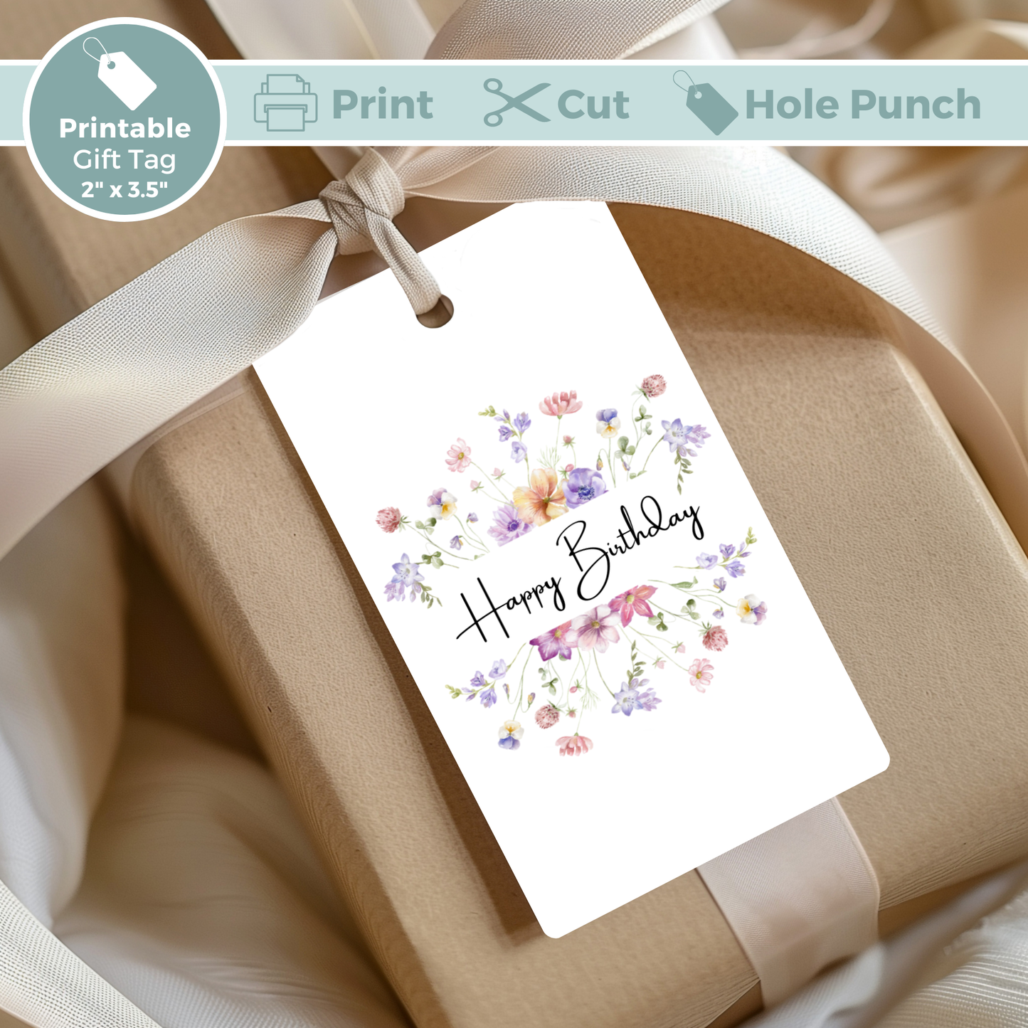 Printable Birthday Gift Tag - Wild Flowers