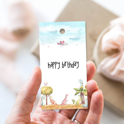 Printable Birthday Gift Tag - Watercolour Dinosaur