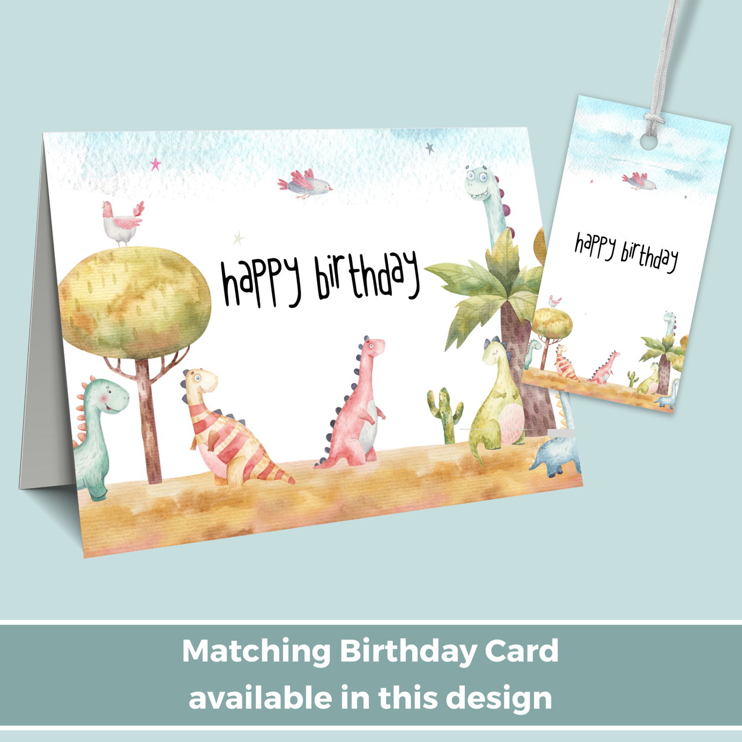 Printable Birthday Gift Tag - Watercolour Dinosaur