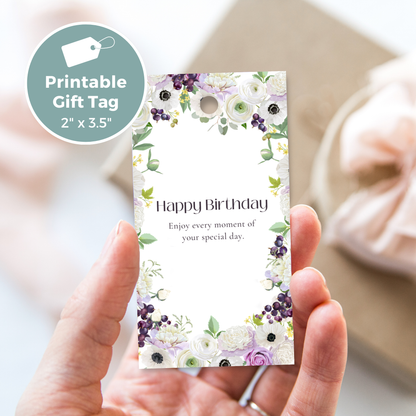 Printable Birthday Gift Tag - Purple Flowers