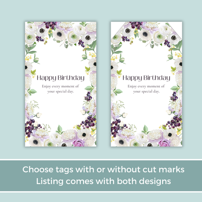 Printable Birthday Gift Tag - Purple Flowers