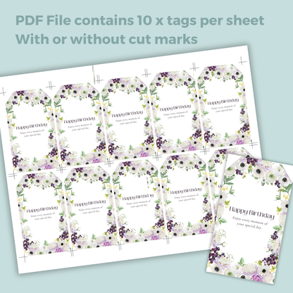 Printable Birthday Gift Tag - Purple Flowers