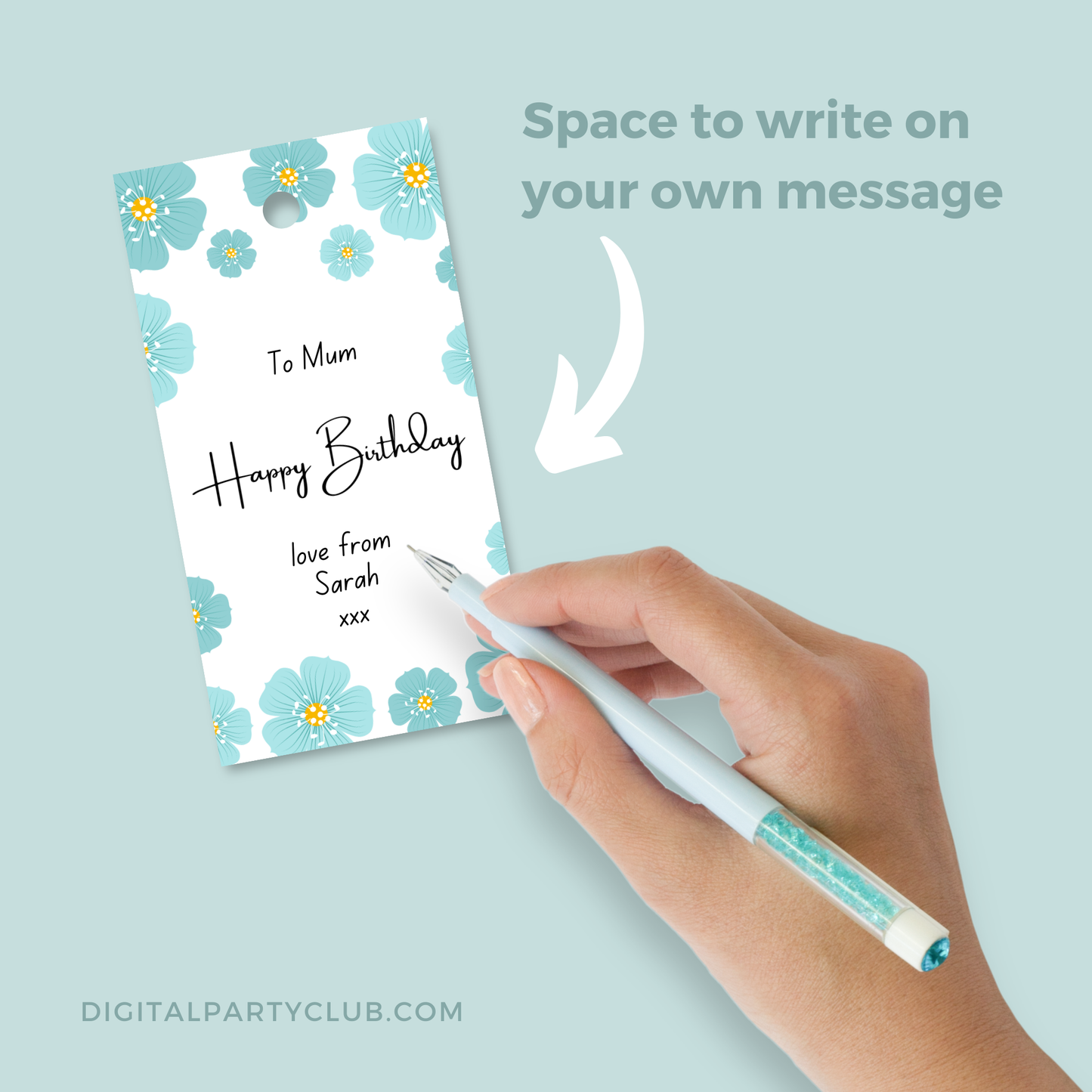 Printable Birthday Gift Tag - Blue Flowers