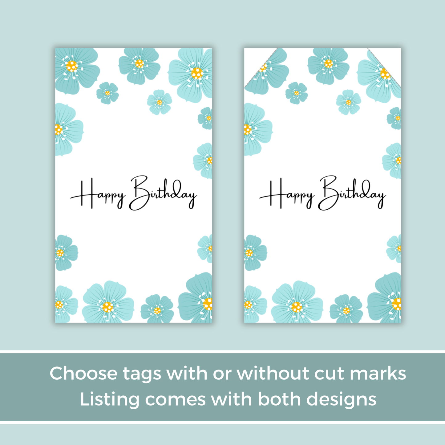 Printable Birthday Gift Tag - Blue Flowers