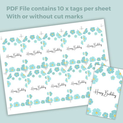 Printable Birthday Gift Tag - Blue Flowers