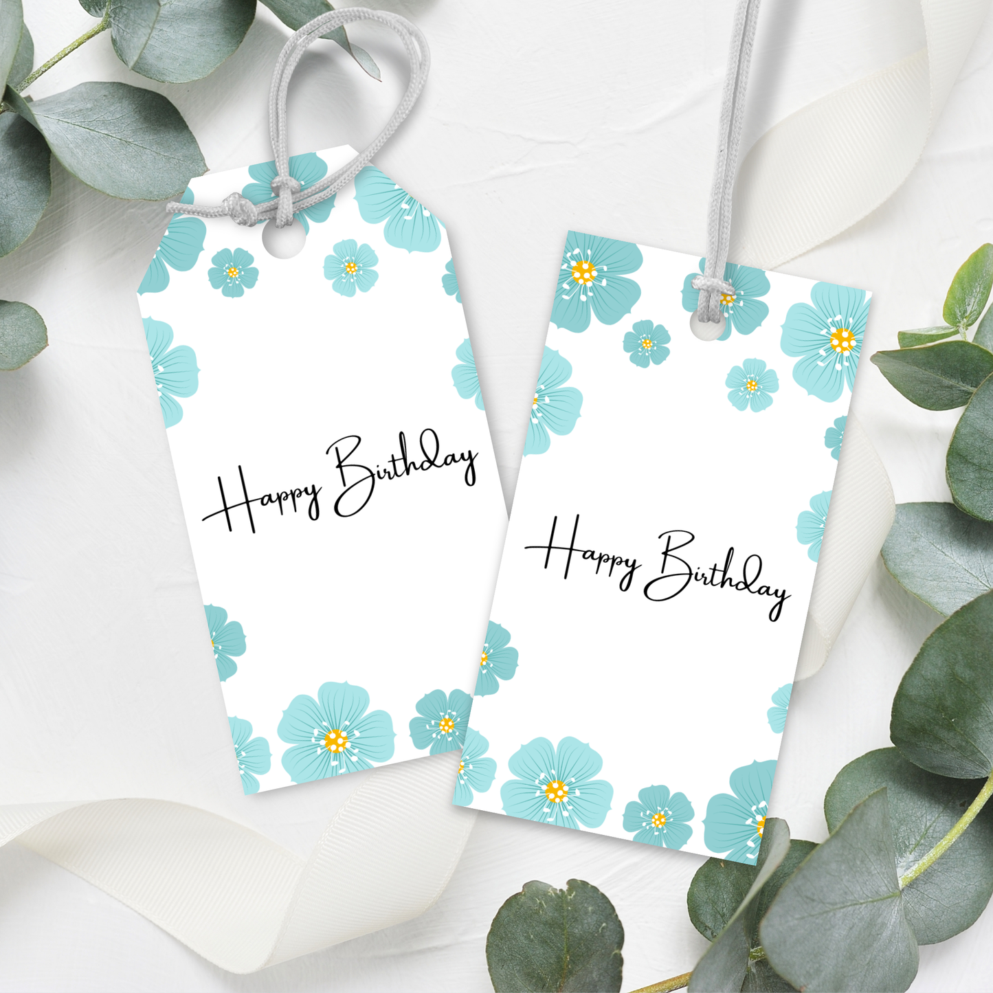 Printable Birthday Gift Tag - Blue Flowers