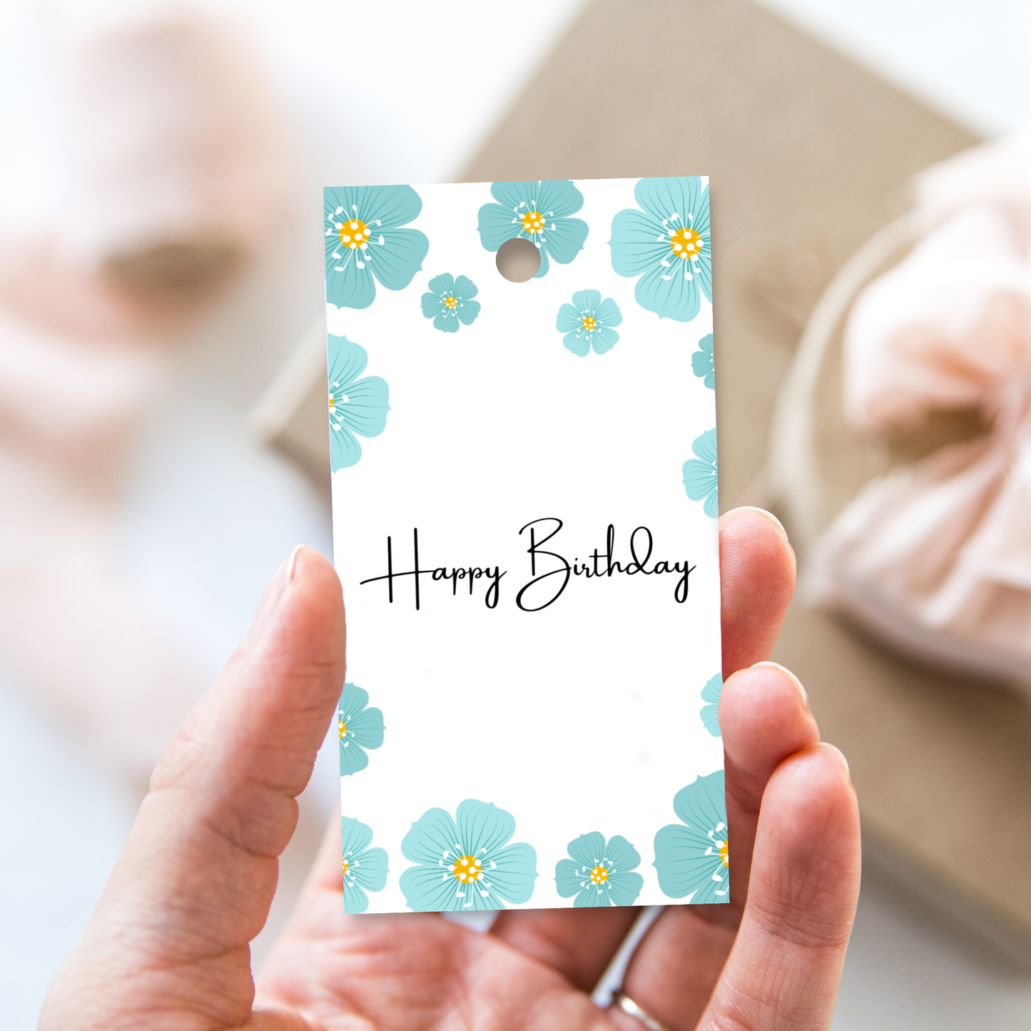 Printable Birthday Gift Tag - Blue Flowers