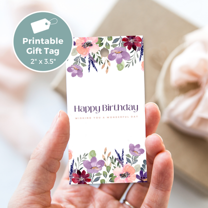 Printable Birthday Gift Tag - Purple Flowers