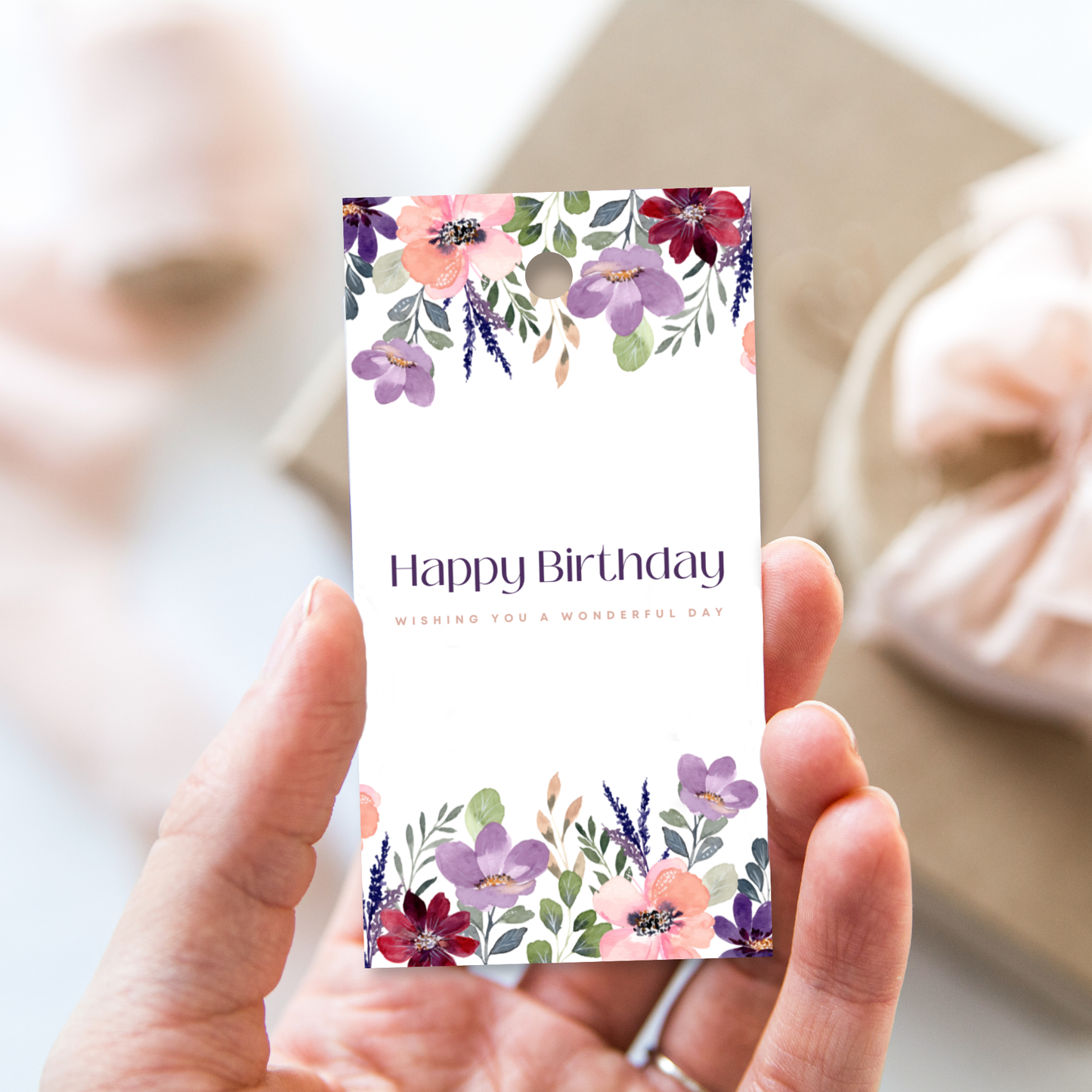 Printable Birthday Gift Tag - Purple Flowers