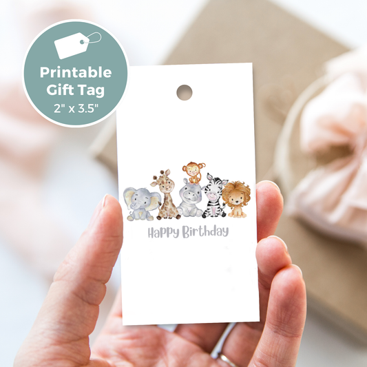 Printable Birthday Gift Tag - Safari Animals