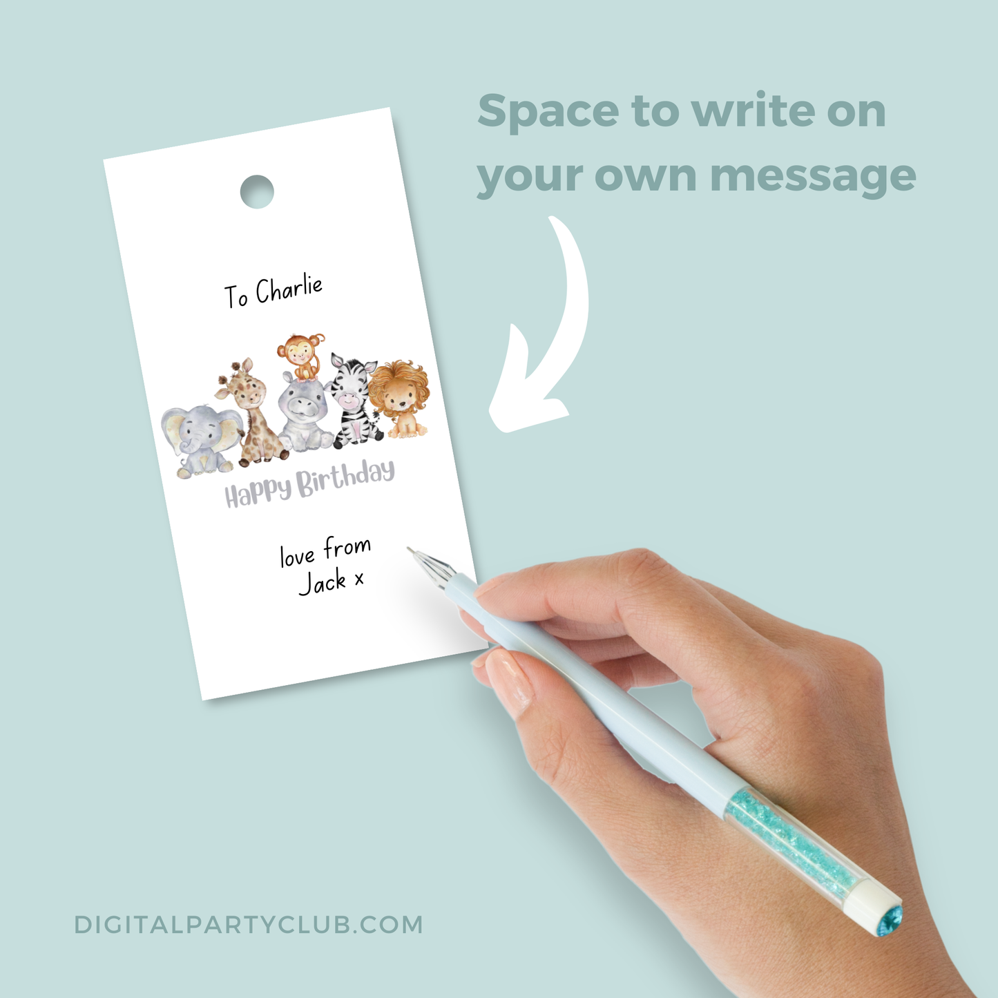 Printable Birthday Gift Tag - Safari Animals