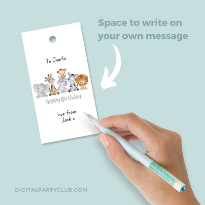 Printable Birthday Gift Tag - Safari Animals