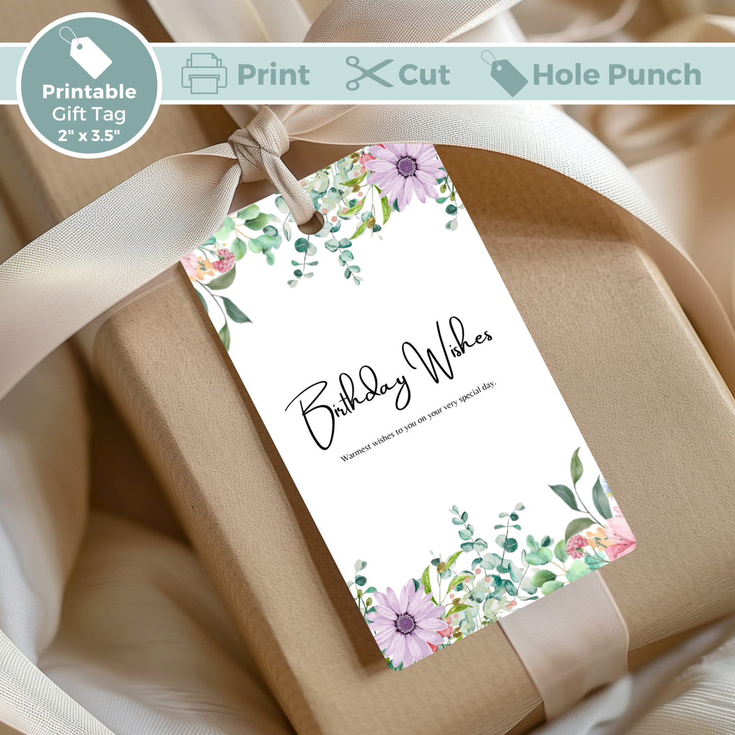 Printable Birthday Gift Tag - Floral